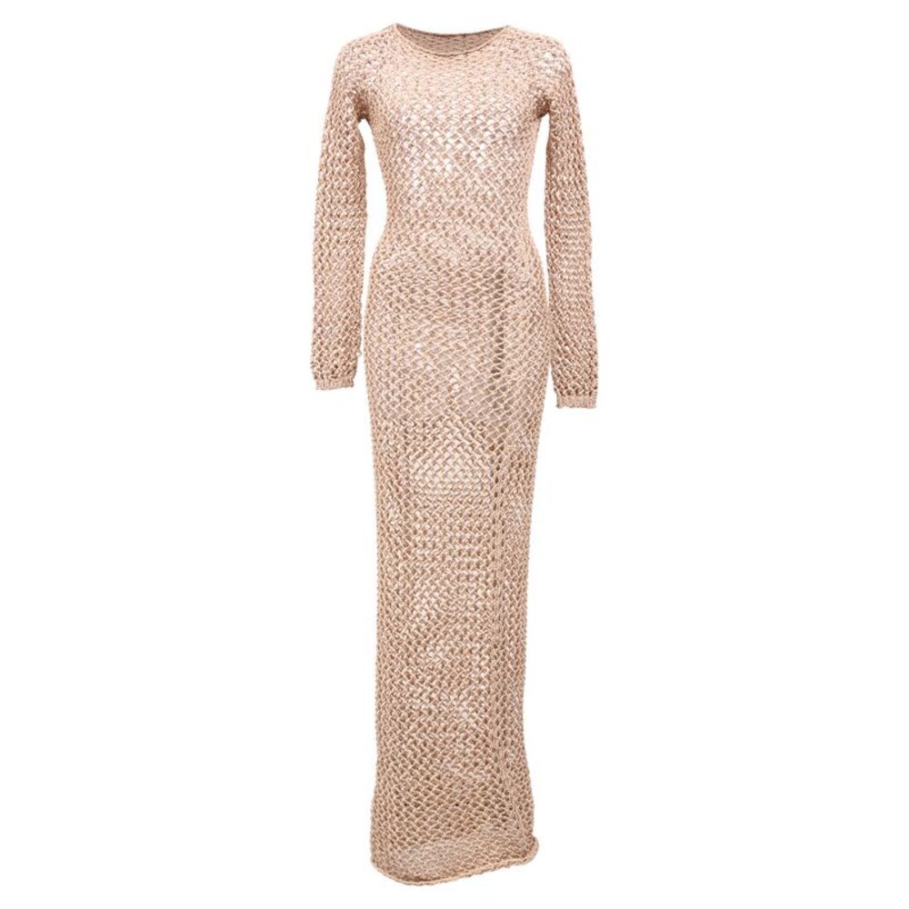 Balmain Crochet Maxi Dress in Brown Cotton